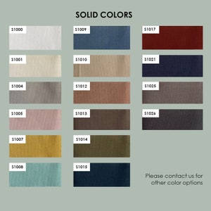 May include: A color chart showing 15 different fabric swatches with corresponding product codes. The swatches are arranged in three columns and five rows. The colors include white, beige, gray, pink, yellow, green, blue, red, brown, and black.