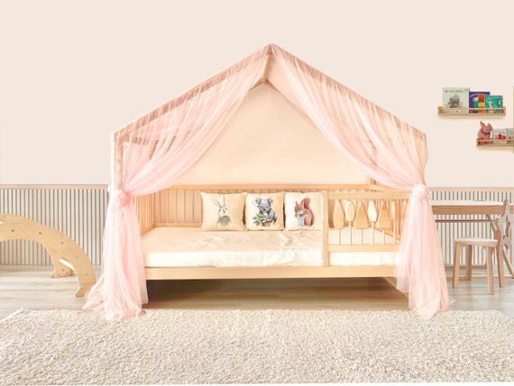 Montessori House Bed with Storage Space | Dream House Woodland Kids Bed Frame | Toddler House Bed | Montessori House Bed with Raised Frame