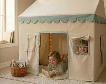 Montessori Playhouse for Kids | Wooden Indoor & Outdoor Play Tent with Optional Cushion Floor Mat