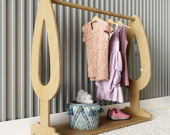 Woodland Toddler Clothing Rack: Birch Plywood Montessori Kids Closet