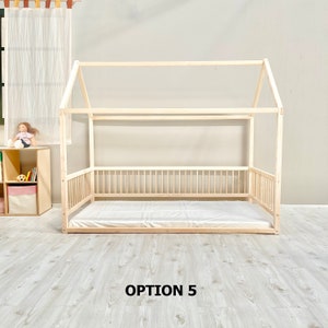 Woodland Montessori House Floor Bed 2 with Flipping Trees on the front Rail, Toddler House Bed, Toddler Montessori Bed, Twin Montessori Bed Option  5