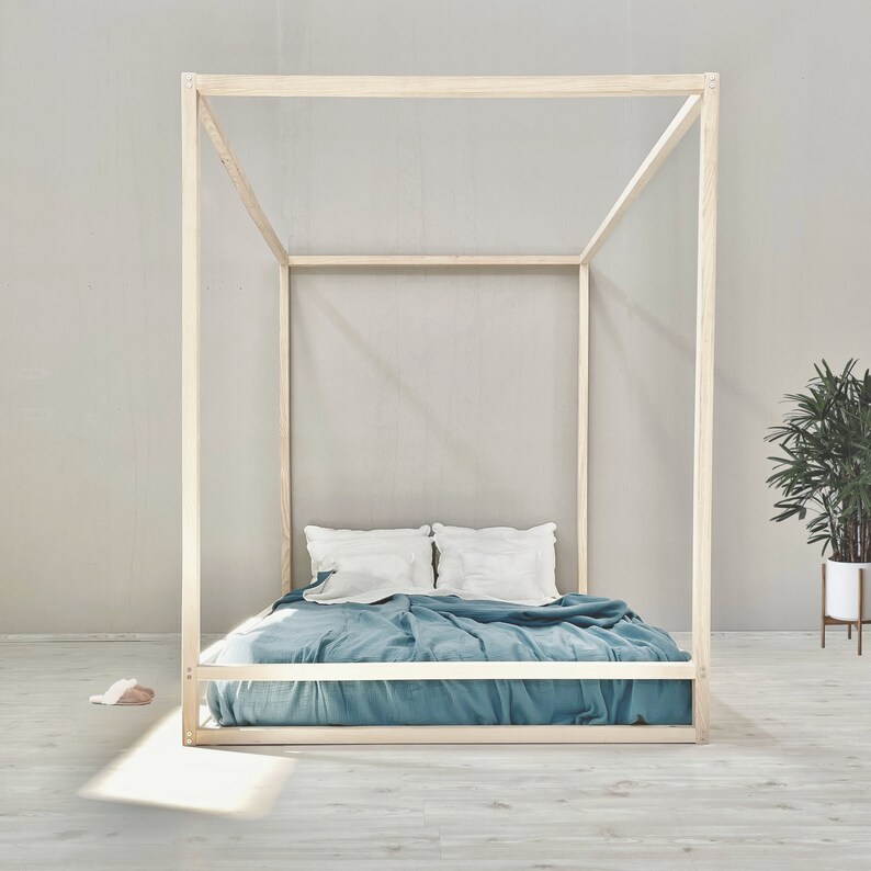 Canopy Bed Platform Bed Floor Bed Four Poster Bed Etsy