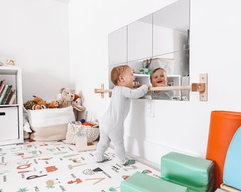 thumbnail image 2 of DGD Montessori Mirror Baby Wall - 3-in-1 Shatterproof Mirror With Wooden Pull Up Bar, Toddler Activity Center 2 of 9