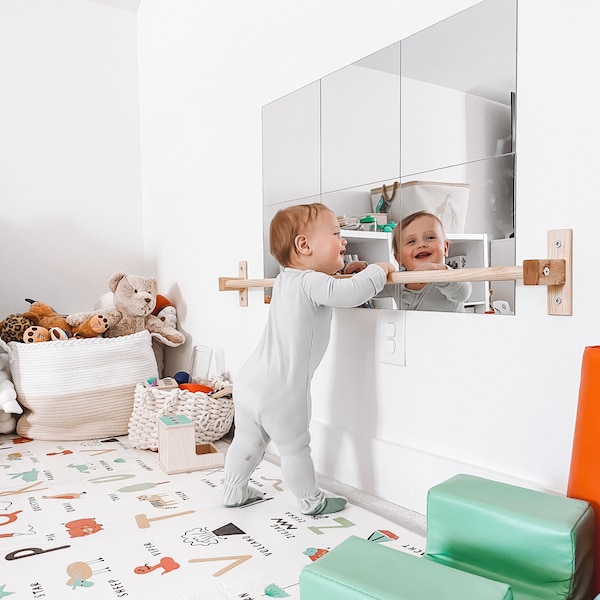 Barra per trazioni in legno Montessori per neonati, Barra per trazioni per neonati, Barra per trazioni per bambini