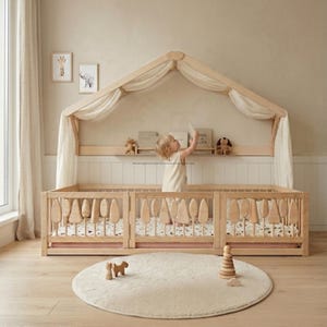 Estantería Montessori con dosel de algodón – Estantería para cama infantil OEKO-TEX, decoración para habitación infantil, estante con dosel para cama, estante de pared para guardería