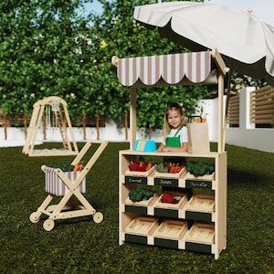 Spielzeugmarktstand, Marktstand für Kinder, Rollenspielladen, Marktstand aus Holz, Spielzeug-Supermarkt, Limonadenstand für Kinder, Puppenständer