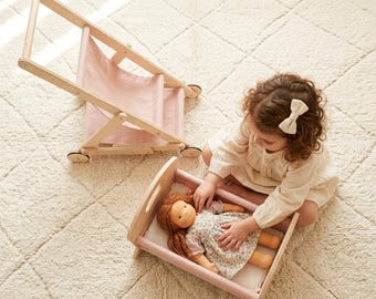 Rock-A-Bye Baby Doll Cradle Toy: Birch Plywood, Wool Bedding
