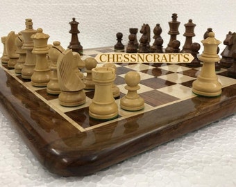 16" Wooden Tournament Chess Set Combo in Golden Rosewood Chess board with King 3" chess Pieces Weighted-4Q-  Super fine smooth polish.