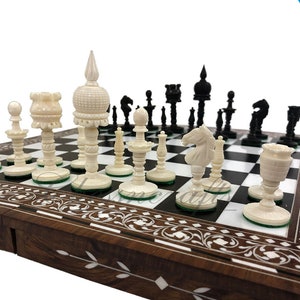 Artistic English Series Hand Carved Vintage Chess Pieces Only