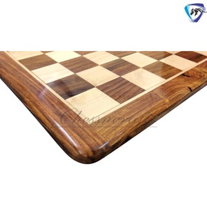 16&quot; wooden(sheesham) flat chess board Rounded corners and edges Super fine smooth polish- Golden Rosewood & Maplewood.