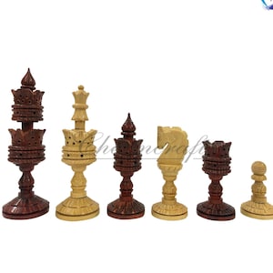 Wooden Chess pieces set - 4.25&quot; LOTUS ARTISTIC Hand carved chess pieces in Bud rosewood & Boxwood
