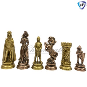 Indian Brass Metal Chess Pieces Set Antique Vintage Figures Chess set + 21&quot; Rosewood Chess Board set