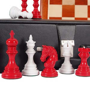 4.1&quot; Luxury Staunton Chess Pieces Set in Painted Boxwood- ARMOURED Triple Weighted w/ 2 Extra queens- 4Q