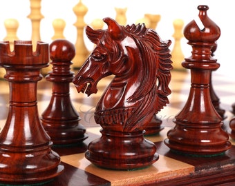 4.5" Luxury Staunton Bud Rosewood & Boxwood Chess pieces Set- Alexander Luxury- Triple Weighted + 21" Bud Rosewood Chess Board + Storage Box