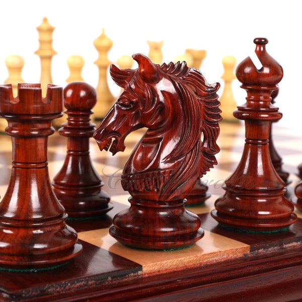 4.5" Luxury Staunton Bud Rosewood & Boxwood Chess pieces Set- Alexander Luxury- Triple Weighted + 21" Bud Rosewood Chess Board + Storage Box