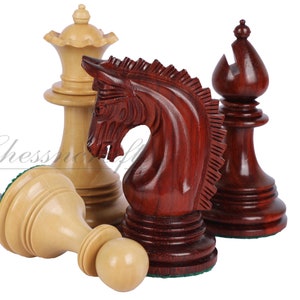4.5&quot; Staunton Chess Pieces set in Bud Rosewood- PATTON series + 21&quot; Bud Rosewood Chess Board (SQ: 55mm) + Leather Storage box