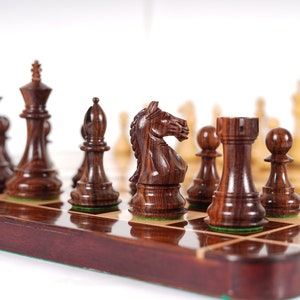 Staunton Chess pieces Set - 4" Fierce Knight Rosewood Chess Pieces set - 21" Rosewood Chess Board + Leather Storage Box COMBO