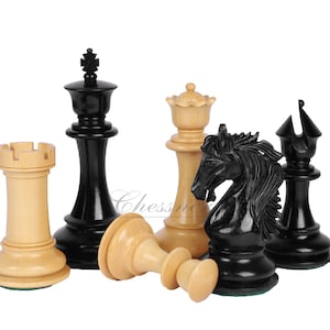 4.5&quot; Luxury Staunton Chess pieces Set in Ebonywood & Boxwood - STALLION SERIES - Triple Weighted- 2 Extra queens