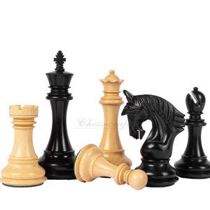 4.5&quot; Staunton Ebony wood Chess pieces Set- CONTEMPORARY series + 23&quot; Ebonywood chess board(60mm) with notations + Leatherette storage box