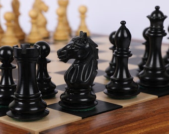 4" Alban Staunton Ebonywood & Boxwood Chess pieces Set Weighted 2 Extra queens- 4Q| chess gift| Christmas gift |