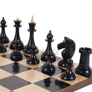COMBO of 1950 Soviet(Russian) Latvian Chess Pieces Set in Ebonised boxwood With 60mm(19&quot;) Ebonywood Borderless Chess board