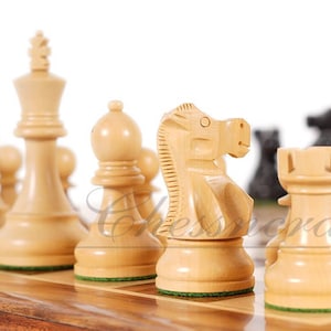 Set di scacchi Reykjavik Staunton da 3,9&quot; in bosso ebanizzato - 2 regine extra pesate - Set di scacchi del campionato Bobby Fischer Spassky del 1972.