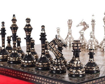 メタル　チェスボード　駒 16インチ メタルチェスボードセット - 3.7インチ メタルモダン