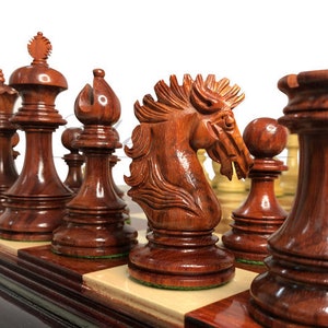 4.5&quot; Luxury Staunton Chess Pieces Set in Bud Rose wood & Boxwood- WELLINGTON + 21&quot; Bud Rosewood Chess Board + Leatherette Storage Box