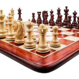 COMBO of 4.5&quot; Luxury Staunton Bud Rosewood & Boxwood Chess pieces Set- Alexander Series - Triple Weighted  + 21&quot; Bud Rosewood Chess board.