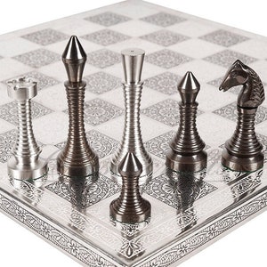 14&quot; Solid Brass Metal CLASSICAL MEENAKARI Hand carved Chess set- Slim chess men Carving with velvet storage box - Brass chess board set