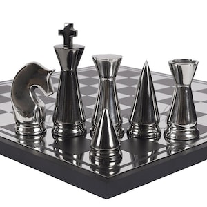 Luxury metal chess Board set Black-silver polish- chess Gift-Chess set for Home Decor - 14&quot; Chess board set with Leatherette storage box