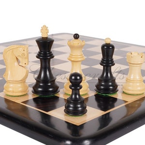 4&quot; Russian Zagreb Chess Pieces Set in Ebonized Boxwood - Weighted  2 Extra Queens Reproduced