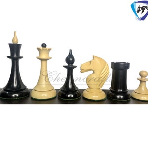 4.1&quot; 1950 Soviet(Russian) Latvian Chess Pieces Set in Ebonized Boxwood-Reproduction chess pieces + 55mm SQ Ebonywood Borderless chess board
