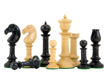 3" Antique Northern Upright chess pieces set in Ebonized Boxwood- weighted.