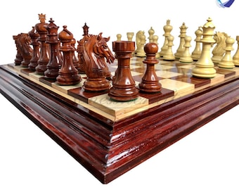 4.5" Luxury Staunton Bud Rosewood & Boxwood Chess pieces Set- Alexander Luxury- Triple Weighted 2 Extra queens- 4Q