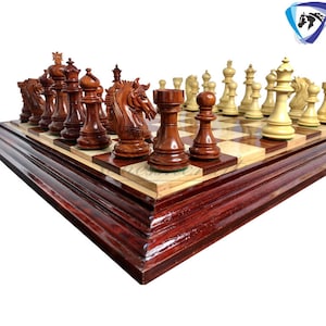 4.5&quot; Luxury Staunton Bud Rosewood & Boxwood Chess pieces Set- Alexander Luxury- Triple Weighted 2 Extra queens- 4Q
