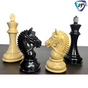 4.1&quot; Staunton Chess Pieces Set in Ebony wood & Boxwood- EXCALIBUR  Weighted w/ 2 Extra queens- 4Q