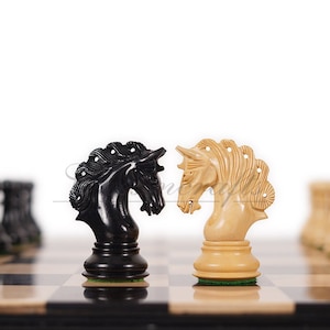4.2&quot; Luxury Staunton Chess Pieces Set in Ebonywood(natural black) & Boxwood- MAYFAIR Triple Weighted w/ 2 Extra queens- 4Q