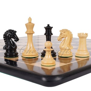 3,75" Sinquefield ebbenhouten schaakstukken Staunton-schaakstukkenset - St. Louis-serie + 21" ebbenhouten schaakbord + kunstleren opbergdoos