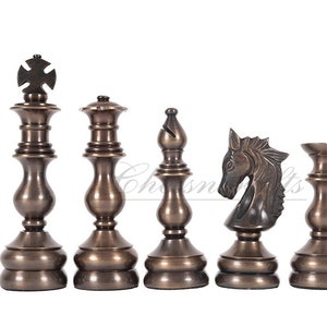 5&quot; Brass Metal Chess Set Designer Spartan Collection - Gold & Antique Polish Brass Chess Pieces + 23&quot; Rosewood(dark grain) Chess Board Combo