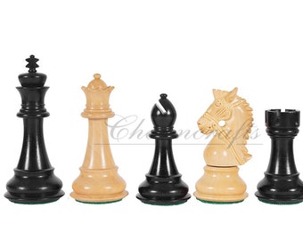 4.5" Ebony wood staunton chess pieces set BRIDLE SERIES - Weighted w/ extra queens.