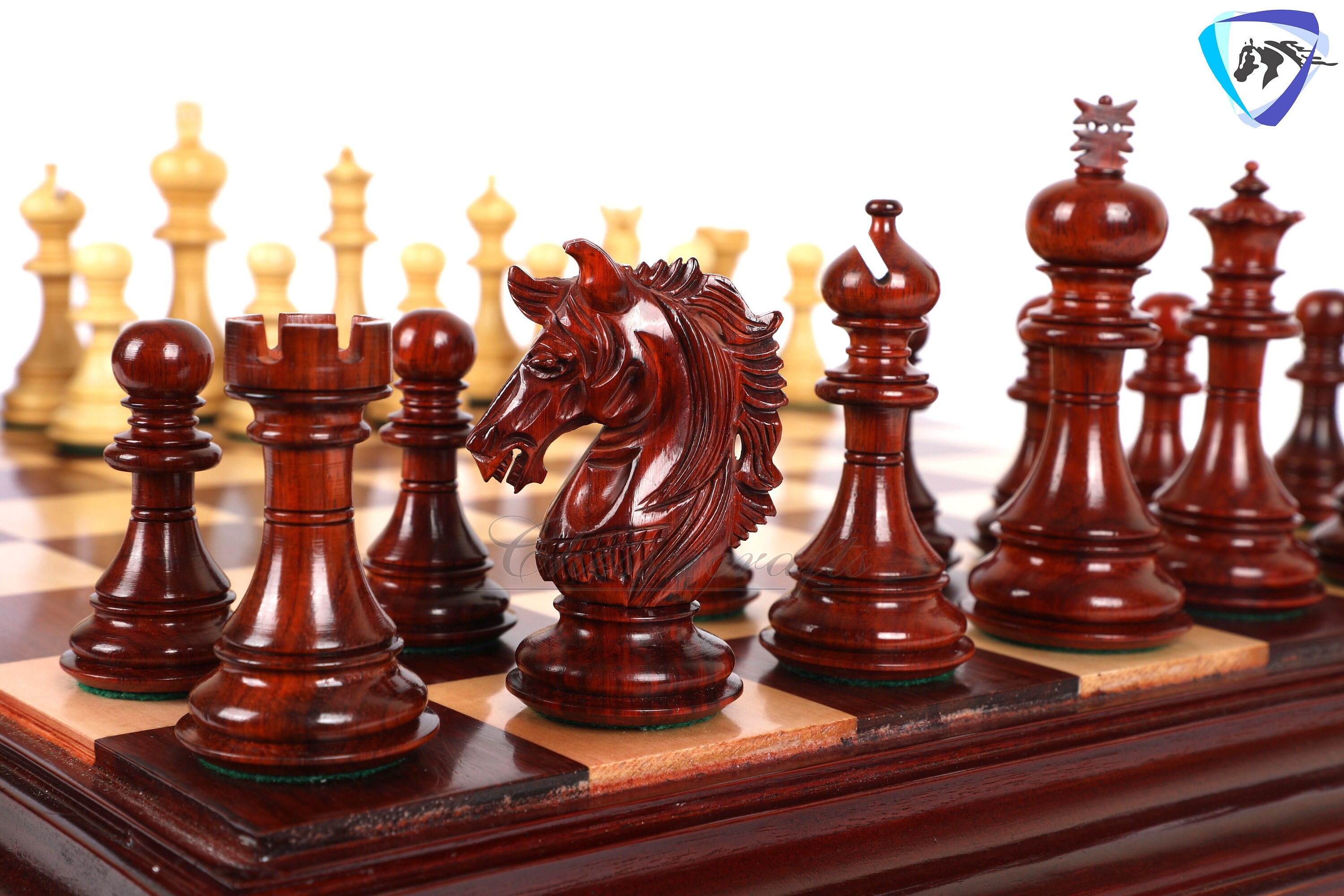 King's Knight Series Resin Chess Set with Black & Wood Grain Pieces - 4.25  King - The Chess Store