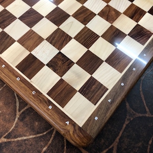 21&quot; wooden(sheesham) flat chess board with Notations on borders Rounded corners Lacquered polish- Golden Rosewood & Maplewood.