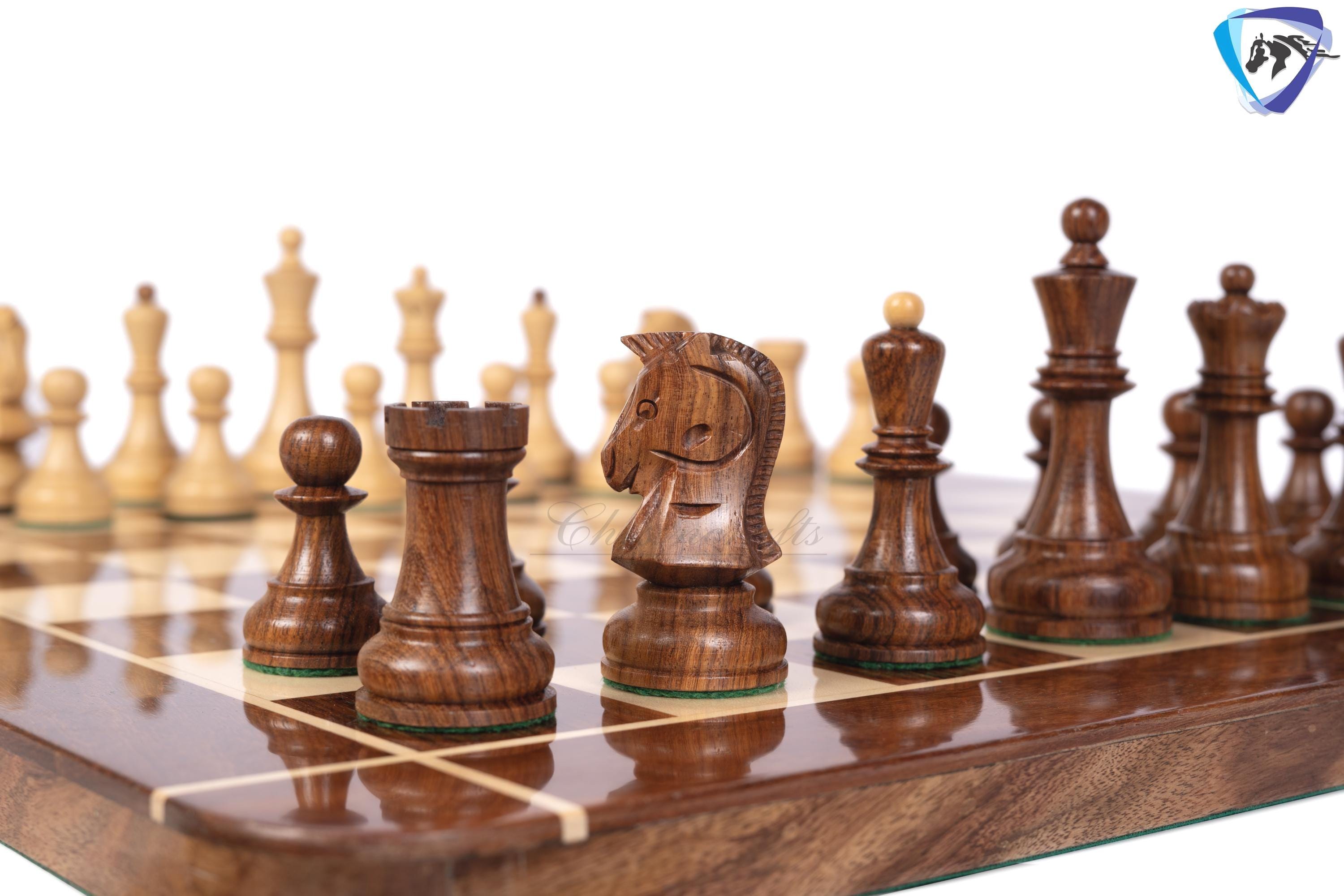 1950 Fischer Dubrovnik Sheesham wood chess pieces set King-3.8" + 21" Shesshamwood chess board + Leather Storage box-Luxury