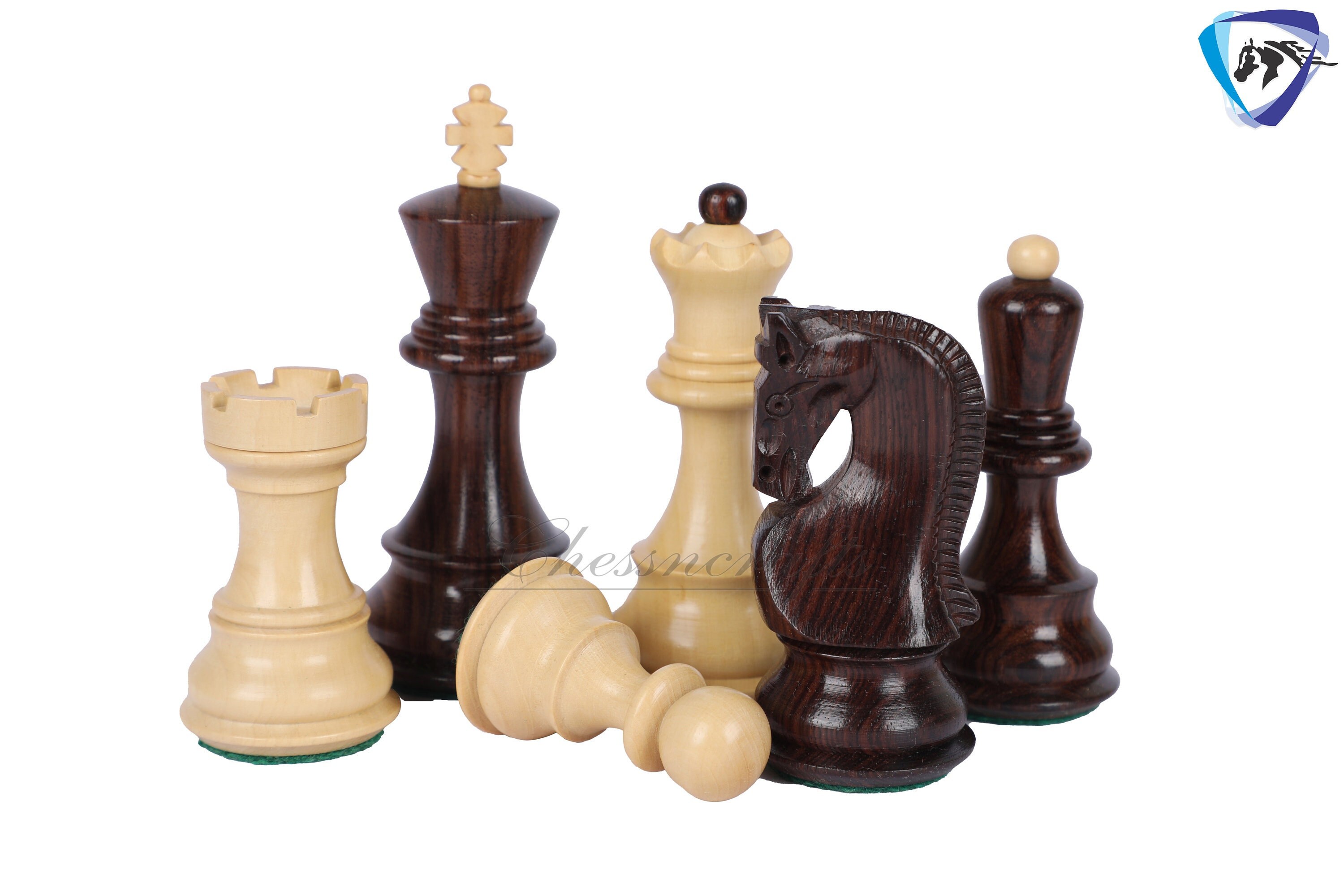 Old English Classic Chess Set with Gold Rosewood & Boxwood Pieces - 3.9  King