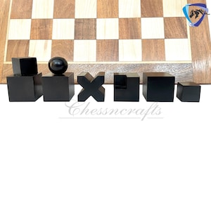 1923 Juego de piezas de ajedrez Bauhaus de madera de boj ebonizado con rey: juego de ajedrez vintage de 2 con tablero de ajedrez de palisandro dorado de 14. imagen 6