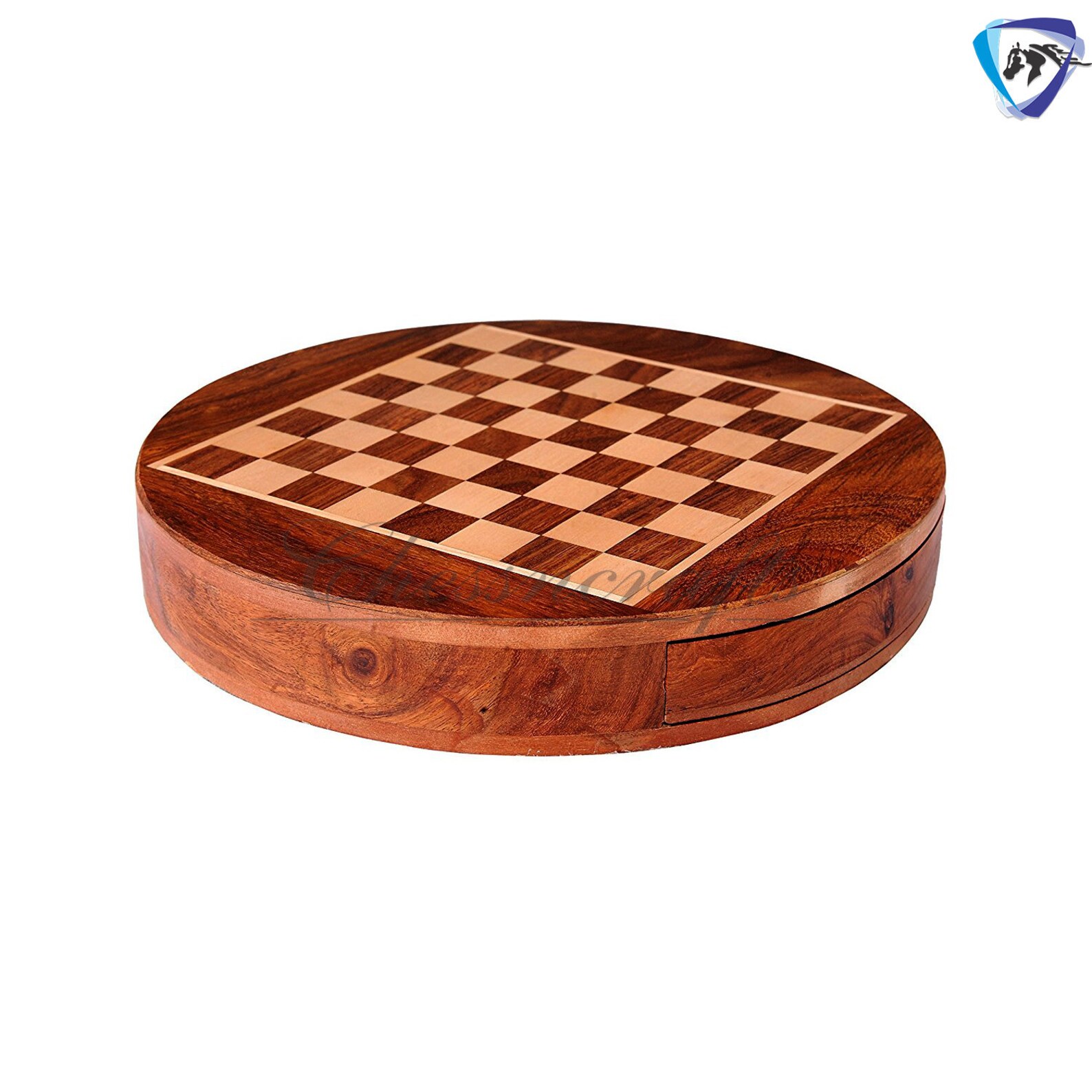 Round Wooden Magnetic Travel Chess Board Game Set W/ Drawer - Etsy