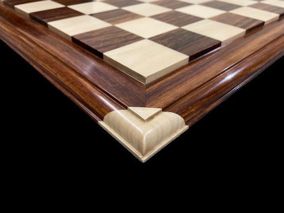 21 Chess Board Bud Rose wood & Maple - STEP BLACK BORDER Hand Carved SQ:  55MM