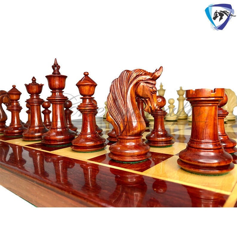 Ruy Lopez de Segura Luxury Chess Pieces in African Padauk - 4.5