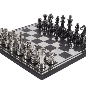 14&quot; Metal Chess Board Set Staunton design 3.25&quot; chess pieces with chess board.
